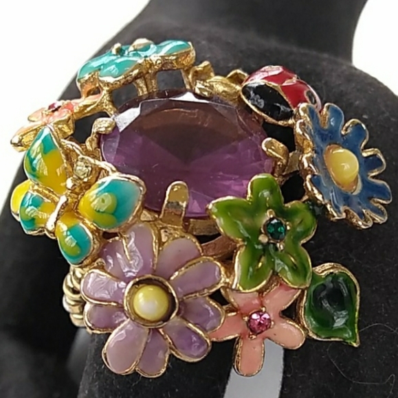 NOS Enamel Flower Butterfly Ladybug Amethyst Glass - Picture 6 of 8